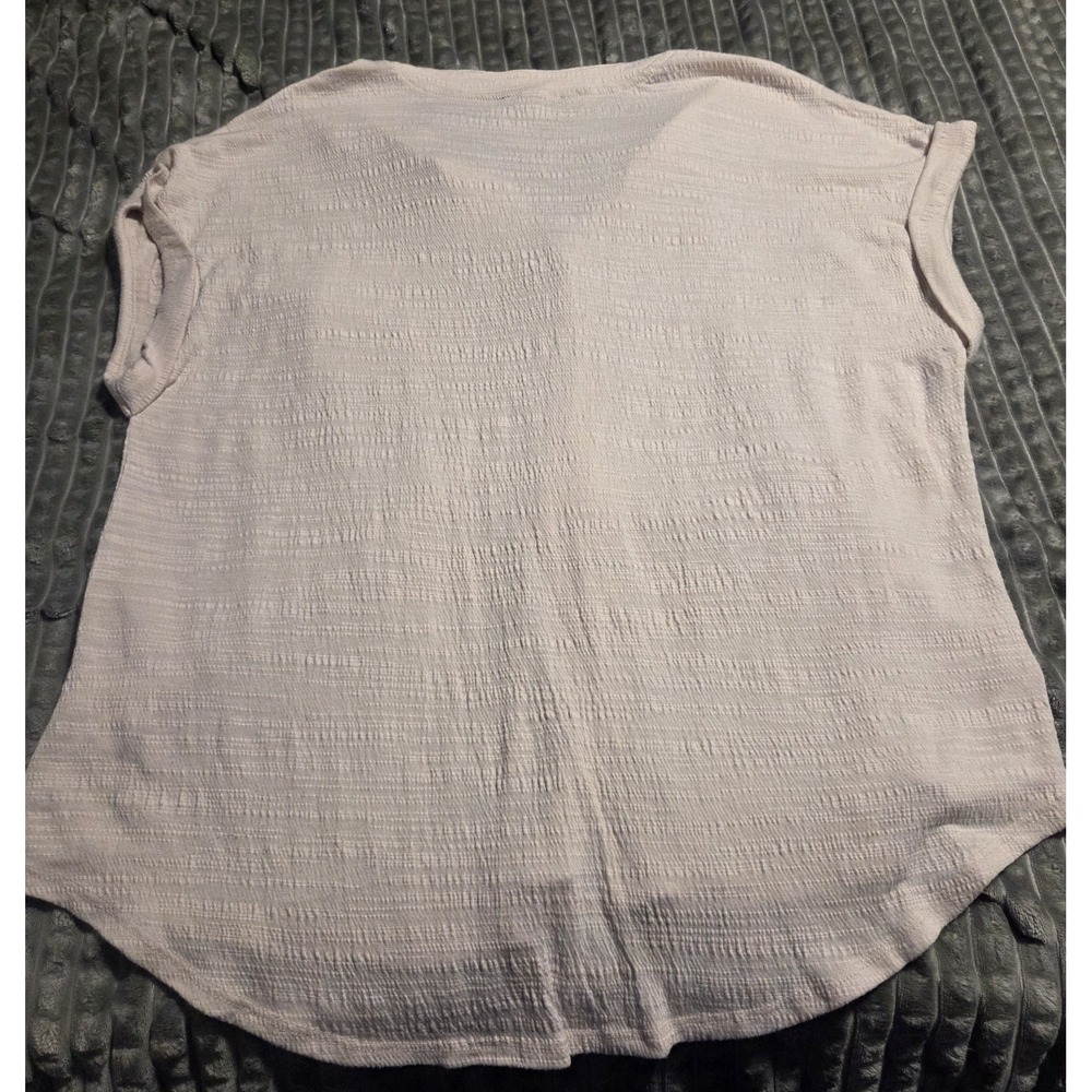 Cable & Gauge Blouse Top XL Beige Textured Button Front Short Sleeve Normcore - Picture 5 of 5